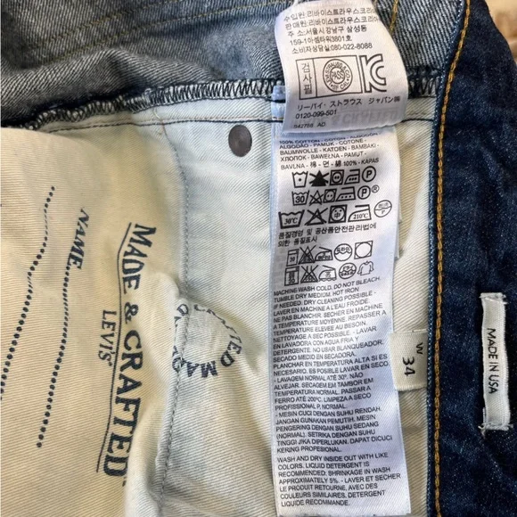 Levis Made and Crafted Tack Slim Jeans Mens 34x34 Nova Blue Denim Made in USA